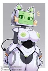 ai_assisted ai_generated big_breasts breasts cat_ears catgirl civitai computer computer_head female fuch_animations green_eyes green_nipples illustrious_(stable_diffusion) kioline nipples plug_tail pur_03 pussy robot robot_girl screen_face tail thick_thighs tv tv_head wide_hips