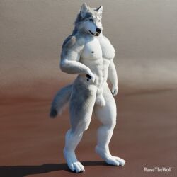 3d_(artwork) abs animal_genitalia anthro balls big_chest black_lips black_nipples black_nose broad_shoulders caesar_(rawethewolf) canid canine canis cheek_tuft claws digital_media_(artwork) digitigrade dipstick_tail facial_tuft finger_claws fist fur genitals grey_body grey_fur hi_res inner_ear_fluff lips looking_at_viewer male mammal mane markings muscular muscular_anthro muscular_male nipples open_mouth pawpads paws pecs presenting rawethewolf sheath signature simple_background solo standing tail tail_markings teeth toe_claws tongue tuft white_body white_fur wolf yellow_eyes