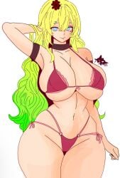 artist_logo artist_name big_ass big_breasts big_thighs breasts dplasma lingerie looking_at_viewer oc smile_at_viewer white_background yellow_hair zekay_art