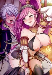 1boy alternate_costume ass_shake blush breasts buttjob dancing female fire_emblem fire_emblem_awakening fire_emblem_heroes grinding lapdance large_breasts licking_lips naughty_face nipple_piercing nipples olivia_(fire_emblem) olivia_(performing_arts)_(fire_emblem) pink_eyes pink_hair ponytail revolverwingstudios robin_(fire_emblem) robin_(fire_emblem)_(male) rubbing skirt sweat thighs tied_hair tongue_out white_hair wide_hips