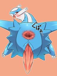 1boy after_sex animal_genitalia anus ass blush ecru erection feral furry gaping gaping_anus genital_slit japanese_text latios legendary_pokémon looking_at_viewer looking_back male male_only nintendo penis pokemon pokemon_(species) pokemon_rse red_eyes slit solo text tongue tongue_out translated video_games