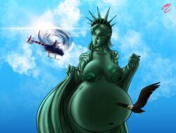 1girls big_breasts breasts female female_pred fourth_of_july giant_woman giantess giantess_vore living_statue looking_at_viewer mass_vore multiple_prey naked naked_female nude nude_female oystershard pussy soft_vore statue statue_of_liberty vagina vore vore_belly