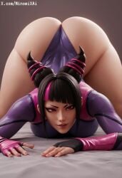 1girls ai_generated ass bangs black_hair bodysuit clothed comics drill_hair fingerless_gloves huge_ass juri_han large_breasts latex leotard minomixai multicolored_hair nail_polish partially_clothed pink_hair solo streaked_hair street_fighter thick_thighs tight_clothing two_tone_hair