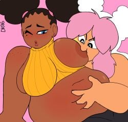 2girls belly belly_grab belly_squish big_belly big_breasts breast_sucking breastfeeding breasts carri chubby chubby_belly chubby_female daisykitty96 female female_focus female_only grabbing_belly melody_(daisykitty96) multiple_girls yuri