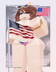 1girls 3d 4th_of_july american_flag_bikini artist_name big_ass big_breasts big_thighs bikini brown_hair brown_hair busty censored darby_lockhart eyeshadow female hd milf mommy necklace office_lady original_character posing posing_for_the_viewer poster roblox robloxian sfw_version smile studsxxx sunflower sunglasses twitter_username watermark wristwatch