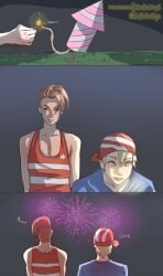 1boy 1girls female fireworks fourth_of_july infinitesign mtf_transformation pre-transformation transformation