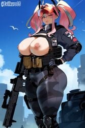 ai_generated assault_rifle azur_lane bremerton_(azur_lane) bulletproof bulletproof_vest evilkuro05 gloves knee_pads tactical_clothes thiccwithaq_(ai_style)