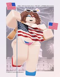 1girls 3d 4th_of_july american_flag_bikini artist_name big_ass big_breasts big_thighs bikini brown_hair busty censored cheering darby_lockhart eyeshadow female hd milf mommy necklace office_lady original_character posing posing_for_the_viewer poster purse roblox robloxian sfw_version smile studsxxx sunflower sunglasses twitter_username watermark wristwatch