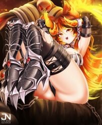 bondage female hellhound indie_virtual_youtuber jnstudio paid_reward_available sinder_(vtuber) sinder_(vtuber)_(2nd_costume) solo virtual_youtuber wolf wolf_ears wolf_girl wolf_tail