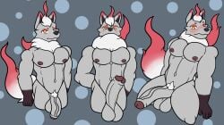 3loy anthro big_penis blush canid canine digital_media_(artwork) erection fox fur generation_5_pokemon generation_8_pokemon genitals hair hi_res hisuian_form hisuian_zorua looking_at_viewer male mammal nintendo nipples nude pecs penis pokemon pokemon_(species) pokemon_legends_arceus regional_form_(pokemon) size_difference small_but_hung smaller_male solo tail white_body white_fur zorua