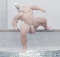 1boy balls bara barazoku beard big_balls big_penis dilf facial_hair gilf grandfather grandpa hairy light-skinned_male light_skin male male_only mature mature_male muscular muscular_male old_man older_male overwatch penis pool pubic_hair reinhardt solo solo_male white_hair xiongniu