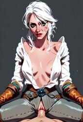 ai_generated breasts ciri female green_eyes hoeyuga light-skinned_female light-skinned_male looking_at_viewer male nipples penetration penis pussy scar sex the_witcher_(series) the_witcher_3:_wild_hunt white_hair