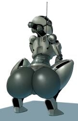 ass assaultron assaultron_(fallout) crouching fallout female genitals hi_res humanoid machine microsoft not_furry presenting presenting_hindquarters presenting_pussy pussy rear_view robot robot_humanoid simple_background sinensian solo