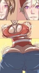 1boy ass_cleavage ass_expansion breast_expansion cleavage female fireworks gender_transformation huge_ass huge_breasts hypnosis infinitesign mid-transformation mind_control mtf_transformation thick_thighs transformation wide_hips
