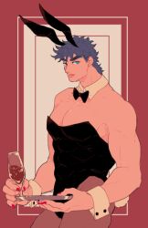 1boy battle_tendency bunny_boy bunny_costume bunny_ears bunnysuit holding_cup holding_object jojo's_bizarre_adventure joseph_joestar looking_at_viewer male male_only muscular_male painted_nails