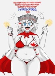 1girls 4th_of_july bikin blue_eyes canada canada_(countryhumans) canada_(egobuzz) countryhumans countryhumans_girl female female_focus female_only flag_bikini lewd_juice looking_at_viewer maple_leaf solo sparkler white_body white_hair