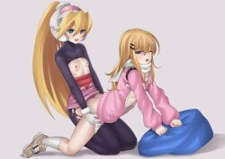 1futa 1girls absurdres all_fours areolae bardanv3 blonde_hair blue_eyes bodystocking breasts chrono_ark ciel_(mega_man) clothed clothing commission commissioner_upload crossover duo female futa_on_female futa_with_female futanari hair_ornament helmet highres hood hoodie human intersex kneeling light-skinned_female light-skinned_futanari light_skin long_hair lucy_(chrono_ark) mega_man mega_man_zero multiple_girls nipples non-web_source open_mouth partially_clothed ponytail scarf sex sex_from_behind shoes skin_tight skirt small_breasts sneakers socks thighs torn_clothes vaginal_penetration