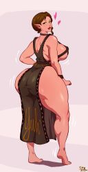 1girls 2020s 2024 20s 5tarex bare_arms bare_legs bare_shoulders barefoot bedroom_eyes big_ass biting_lip biting_own_lip brown_dress brown_hair doja_cat dress elezen fat_ass final_fantasy_xiv full_body hearts_around_head huge_ass humanoid large_breasts looking_at_viewer looking_back miounne no_bra no_humans pointy_ears red_lipstick revealing_clothes revealing_clothing revealing_dress revealing_outfit seductive seductive_eyes seductive_gaze seductive_look seductive_mouth short_hair sideboob solo standing thick thick_thighs