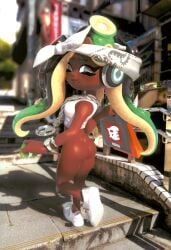 3d accurate_art_style ass ass_focus bandana bottomless cephalopod cephalopod_humanoid chain_necklace dark-skinned_female dark_skin edit female headphones looking_at_viewer marina_(octo_expansion) marina_(splatoon) mole_under_mouth nintendo off_the_hook_(splatoon) official_artwork_edit official_style partially_clothed splatoon tentacle_hair watch