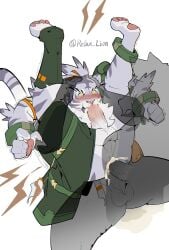 anthro autofellatio balls bodily_fluids bottomwear bottomwear_down carrying_another carrying_partner clothed clothing cum cum_from_nose cum_in_mouth cum_in_nose cum_inside cygames disembodied_hand double_penetration empty_eyes erection felid genital_fluids genitals group head_grab hi_res humanoid_genitalia humanoid_penis legs_up male male/male mammal masturbation nimbus_(world_flipper) oral oral_masturbation pantherine pants pants_down partially_clothed penetration penile penile_masturbation penis relax_lion signature silhouette simple_background sitting stirrup_legwear tears tiger translucent trio watermark white_background world_flipper yellow_eyes
