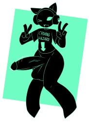 double_peace_sign glowing_eyes green_eyes hyper_penis scr4ppy_(artist) shirt stickman
