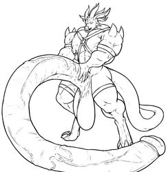 anthro black_and_white boner dragon erection horn hyper hyper_penis male male_only monochrome mr_canvas muscular muscular_male nipple_piercing nipples penis piercing rexxasaurus solo