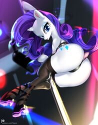 2017 ass blue_eyes cameltoe cigusa cutie_mark dancing equine female friendship_is_magic highres horn long_hair mammal my_little_pony pole pole_dancing purple_hair rarity_(mlp) solo straight_hair thighhighs unicorn