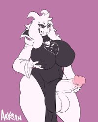 absurd_res anthro arkanman asriel_dreemurr_(god_form) balls big_balls big_breasts big_penis breasts dickgirl futa_only futanari genitals gynomorph hi_res huge_balls huge_breasts huge_cock intersex masturbation nipples penis solo undertale undertale_(series)