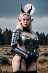 1girls aedel_sfw ai_generated anzhelina_(aedel_elves) armor devil devil_horns elf elf_ears elf_female fantasy freckles freckles_on_face knight medieval medieval_armor medieval_armour medieval_clothing moon realistic sfw sfw_version solo solo_female succubus succubus_horns white_hair