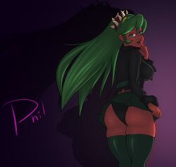 ass dark_skin fukua_(skullgirls) green_hair philtheepleb skullgirls upskirt