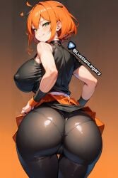 1girl 1girls ai_generated big_ass big_breasts black_clothing breasts green_eyes horny huge_ass lustian_legacy nipples red_hair