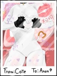 arm_tattoo bed bedroom breasts brown_fur cate_meowdy_(fortnite) curtain english_text epic_games flower fortnite gloves handwritten_text heart_symbol kiss_mark leg_tattoo majika necklace photo pillow pussy tail tattoo text white_fur