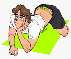 1boy 2024 99kroi a_goofy_movie all_fours artist_name ass ass_up blue_eyes bradley_uppercrust_iii brat_(charli_xcx) brown_hair canine character_name color copyright_name digital_media_(artwork) disney eyebrows fully_clothed furry gay green_underwear leaning looking_at_viewer male open_eyes plain_background solo solo_male thong uncensored url yaoi