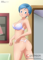 1girls ass blue_hair boobs_and_butt_pose bra breasts bulma_briefs dragon_ball dragon_ball_super escher_drxii female milf panties shounen_jump solo thong zel-sama