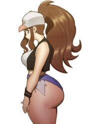 1girls ass blue_eyes booty_shorts breasts brown_hair dat_ass doublehero female game_freak hi_res hilda_(pokemon) huge_ass large_breasts light-skinned_female light_skin long_hair nintendo pokemon pokemon_bw short_shorts shorts