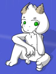 1boy 2d 3_toes 4_fingers anthro anthro_male anthro_only anus asriel_dreemurr backdrop balls bored boss_monster caprine furry furry_male furry_only green_eyes horn humanoid humanoid_male humanoid_only kokoha_is_here male male_only mammal mammal_humanoid nude penis pose simple_background solo toes undertale undertale_(series) video_games