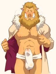 1boy blush bulge crotch erection furry iozen male_focus male_only solo the_boy_and_the_beast undressing