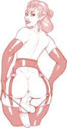 anus ass back balls cock-tail femboy flaccid from_behind garter_belt garter_straps girly lingerie monochrome orc orc_femboy pointy_ears presenting_hindquarters sketch solo wahafagart wide_hips