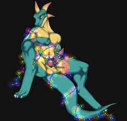 2017 4_toes 5_fingers animal_genitalia anthro anthro_only arm_markings balls black_background bondage bound christmas_lights claws colorful erection facial_markings fan_character feet fingers green_scales horn kixl_(character) knot leg_markings light_bondage lights lizalfos lizard looking_at_viewer male male_only markings nintendo nude penis pink_penis presenting reptile ridged_penis scales scalie shapeshifterprincess simple_background skyward_sword slit smile solo spines spread_legs spreading stomach_markings tattoo teeth the_legend_of_zelda toes video_games yellow_eyes yellow_scales