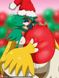 1girls 2017 absurd_res anthro anus areola avian balloon beak blush breasts christmas decidueye female female_decidueye fur furry furry_only half-closed_eyes hat hi_res holidays looking_at_viewer nintendo nipples patreon pokémon_(species) pokemon pussy santa_hat solo text url video_games winick-lim