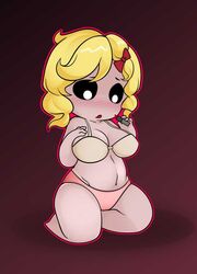 blonde_hair blush bow bra cropped_legs female female_only magdalene_(the_binding_of_isaac) panties solo suspendedpain the_binding_of_isaac