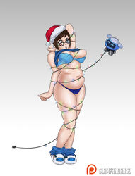 1girls areolae asian bondage bound breasts chubby curvy female female_only mei_(overwatch) nipples overwatch panties restrained santa_hat slamfandango snowball_(overwatch) solo thick_thighs