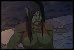 1girls 2017 big_breasts black_hair breasts female female_only green_skin khal941 long_hair muscular_female orc orc_female solo solo_female topless