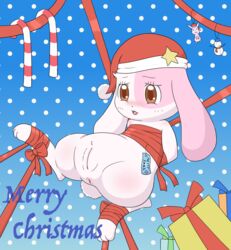 artist_request bound brown_eyes christmas_hat female furry happy_happy_clover mallow_(hhc) pussy solo