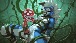 ai_generated anthro ass blue_fur blush bondage canid canine canis carnivorous_plant collar cum cum_drip cum_in_ass cum_in_mouth cum_inside cum_on_penis cum_on_self cum_on_tongue cumshot drinking_cum dusk_lycanroc embarrassed fingers fucking_ass furry furry_male furry_only gag hanging headgear holding_penis leash licking licking_body licking_cum licking_penis licking_tip lycanroc male moaning moaning_in_pleasure moaning_loud open_mouth penis piranha_plant pokemon pokemon_(species) poking_ass restrained sex sex_slave sexy_body shoving spread_legs sucking sucking_cum sucking_tip tentacle touching_ass vine_bondage vine_tentacles vines wide_spread_legs will_(willfurry) willfurry wolf