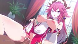 30_seconds animated cum cum_in_pussy cum_inside genshin_impact large_breasts pink_hair pussy quencyyart riding_penis sex tagme vaginal_penetration video yae_miko
