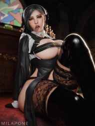 1girls 2025 3d ada_wong ada_wong_(adriana) areolae areolae_slip bandeau_bra biohazard black_hair boob_window breasts brown_eyes church church_interior detailed_background drool drooling erect_nipples erect_nipples_under_clothes female female_only gloves huge_breasts in-game_background in-universe_location indoors knee_high_boots knee_highs kneehigh_boots kneehighs lace-trimmed_thighhighs latex latex_boots long_sleeves long_tongue looking_at_viewer milapone nun nun_hat pokies resident_evil resident_evil_2 resident_evil_2_remake resident_evil_4 resident_evil_4_remake saliva short_hair shoulder_holster sitting sitting_on_ground skimpy_nun solo sticking_out_tongue sticking_tongue_out stockings thigh_high_stockings thigh_highs thigh_holster thigh_strap thighhigh_stockings thighhighs tongue_out