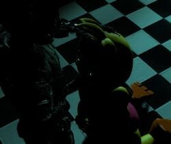 3_toes 3d_(artwork) 3d_animation 5_fingers animated animatronic anonymous_artist anthro avian bib bird bottomwear checkered checkered_floor chicken clothing dark_lighting digital_media_(artwork) dramatic_lighting duo endoskeleton feet fellatio female fingers five_nights_at_freddy's five_nights_at_freddy's_2 five_nights_at_freddy's_3 floor fur galliform gallus_(genus) garry's_mod genitals green_body green_fur hand_on_head head_tuft holding_head implied_oral kneeling lagomorph leporid loop machine male male/female mammal oral orange_feet penile penis penis_in_mouth phasianid pink_bottomwear pink_clothing pink_shorts pupils pupils_only rabbit robot robot_anthro scottgames sex shadow shadow_face shorts soles springtrap_(fnaf) toes toy_chica_(fnaf) tuft white_pupils william_afton_(fnaf)