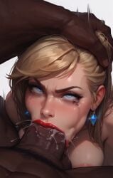 ai_generated big_breasts blonde_hair blowjob deepthroat fullmetal_alchemist long_hair massive_penis naked penis red_lipstick ruined_makeup runny_makeup winry_rockbell