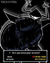 absurd_res anus armor ass big_butt black_background black_body black_horn bodily_fluids deltarune female genitals hi_res horn horned_humanoid huge_butt humanoid looking_at_viewer looking_back looking_back_at_viewer plump_labia roaring_knight simple_background solo spread_butt spreading sweat sweatdrop text text_box thick_thighs trekismog undertale_(series) vulva wide_hips